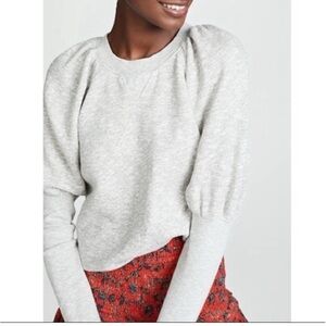 Ulla Johnson Philo Light Gray Crew Neck Cotton Puff Sleeve Sweater | Size Small